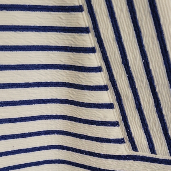 Jones NY szLg Blue and White Striped V-Neck sleeveless Blouse - Picture 4 of 6
